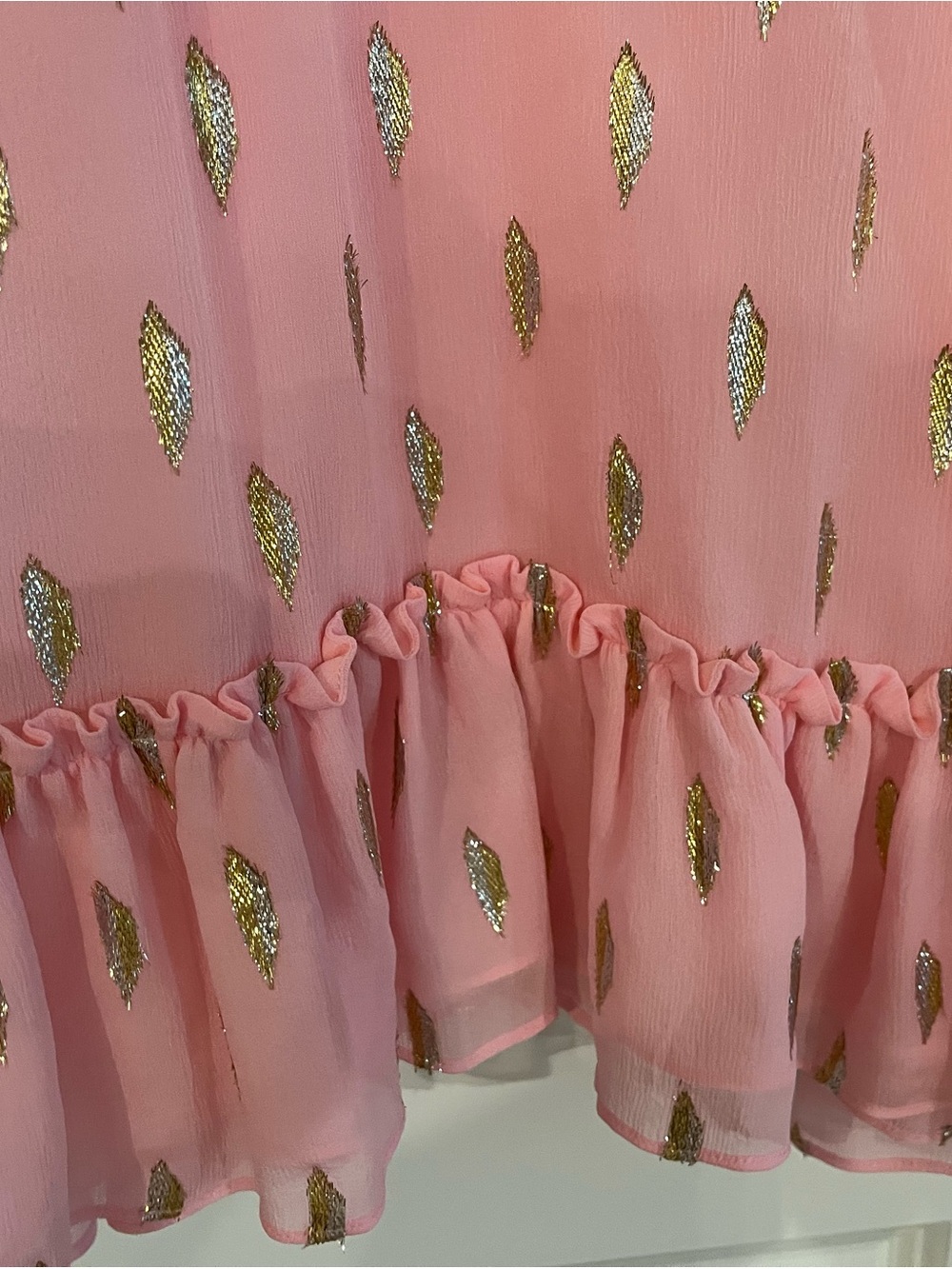 Lilly Pulitzer Pink Chiffon Blouse with Gold Foil Leaf Print - Picture 5 of 6